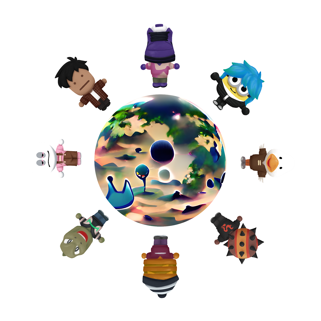 A spinning cartoon illustration of TWxWKS members holding hands around a planet.